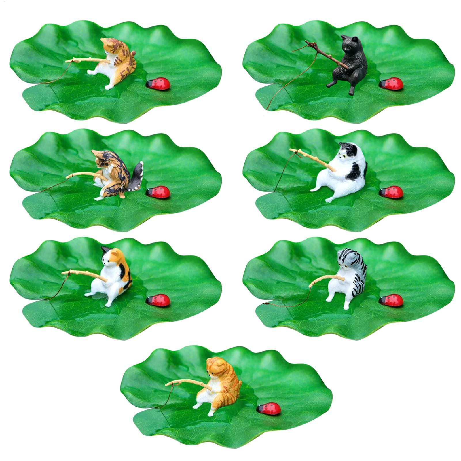Aquarium Planted Tree - Mini Schwimmende Katzen-Anglerfigur auf Lotusblatt, Aquarium-Modell-Dekoration,